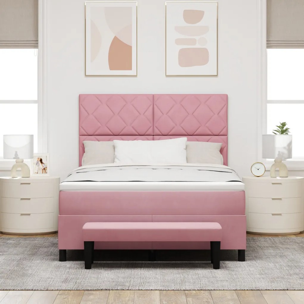 Box Spring Ágy Matraccal & Pad Rózsaszín 140x200 cm Bársony