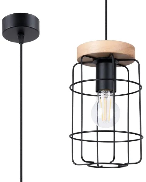 Sollux SL.1263 - Csillár zsinóron GOTTO 1xE27/15W/230V fekete