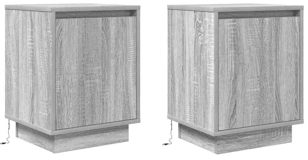 2 db szürke sonoma éjjeliszekrények LED világítással 38x34x50cm