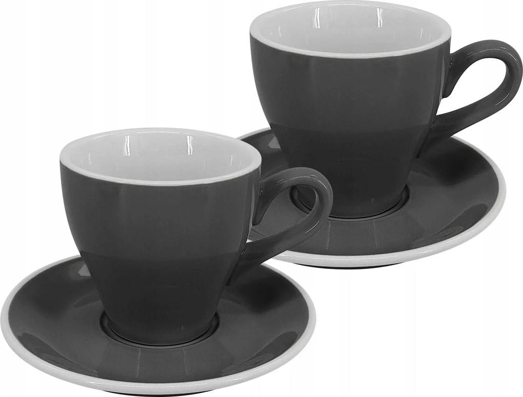 2 darabos szett Latte csésze tányérral Milano, 220 ml, szürke