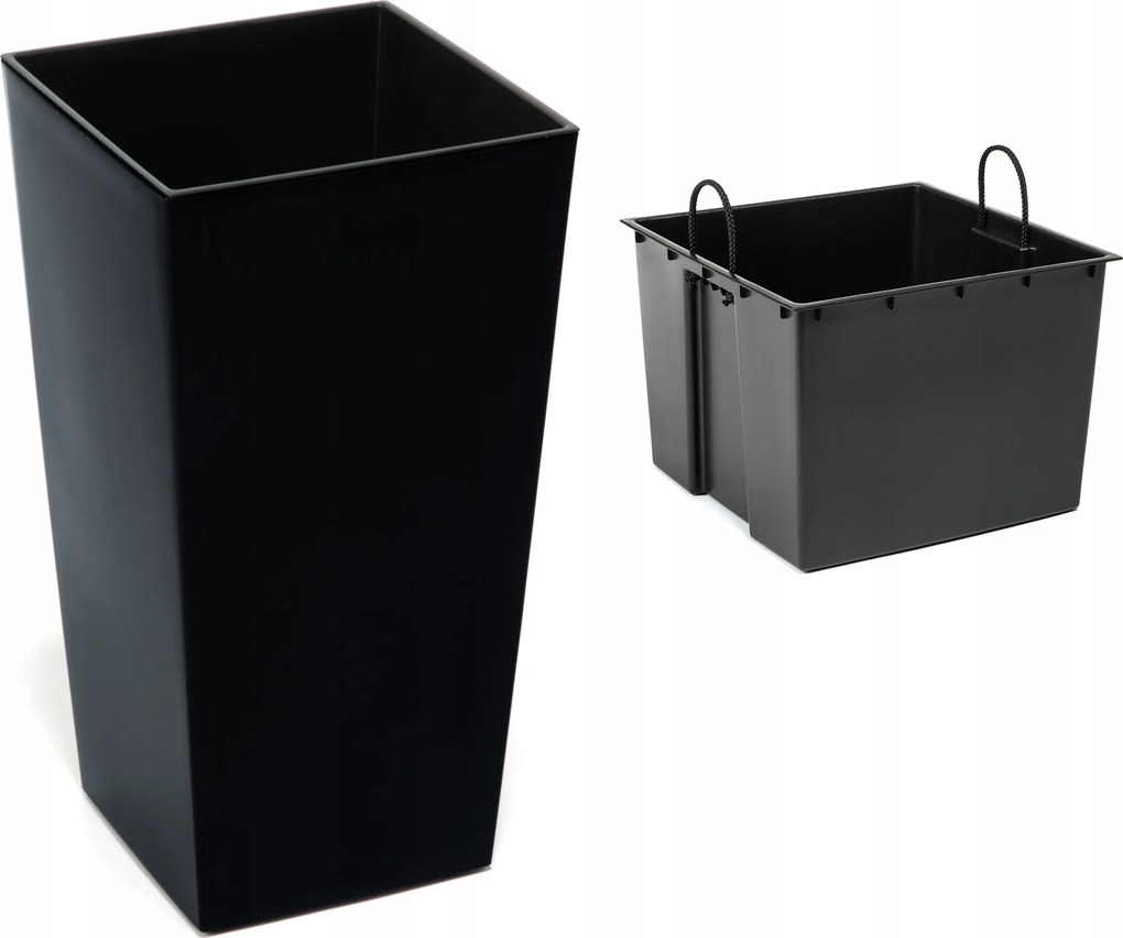 Magas kaspó fényes betéttel Fekete H 260 mm