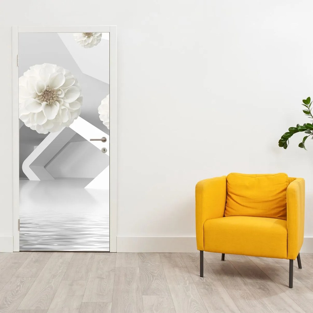 Fotótapéta ajtóra - Absztrakció fehér virágokkal (95x205cm)