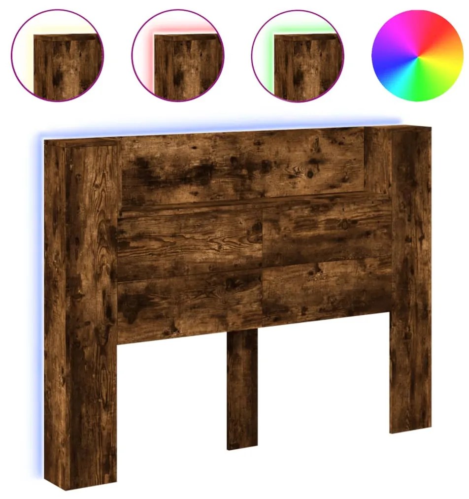 füstös tölgy színű áthidalószekrény LED-ekkel 140x16,5x103,5 cm
