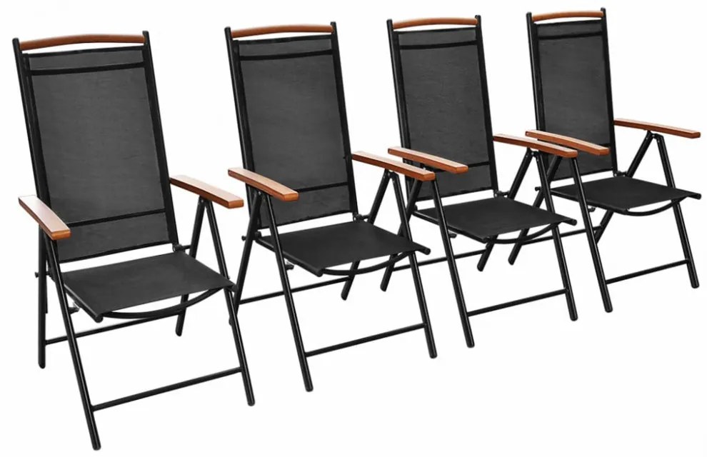 4 db fekete alumínium és textilén összecsukható kerti szék