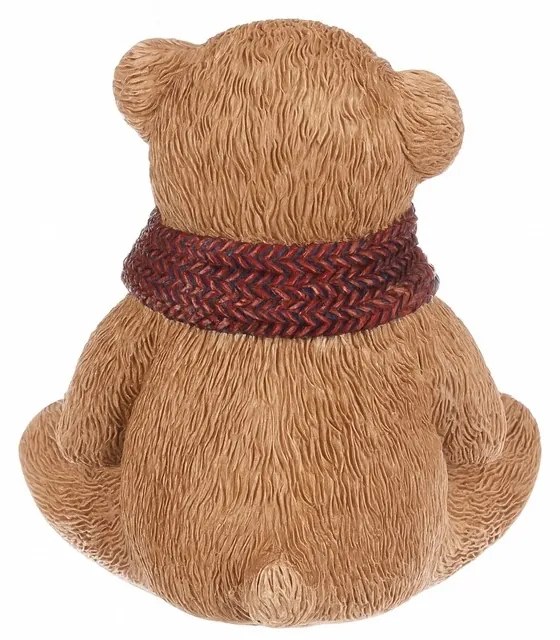 Medve piros sállal dekoráció, polirezín, 10 cm