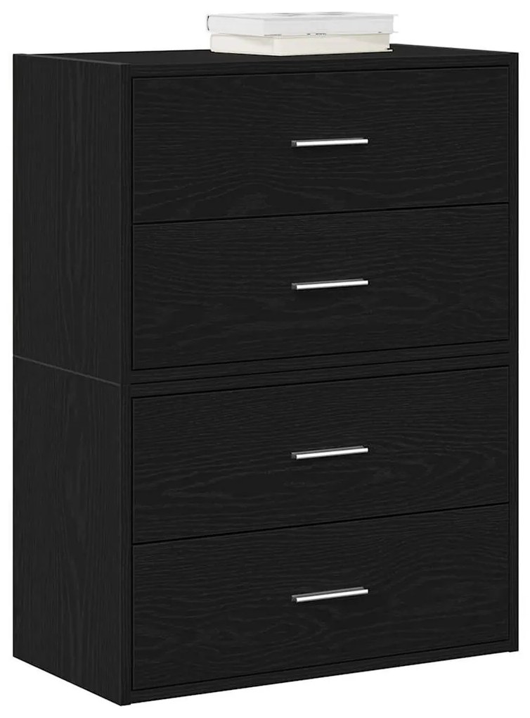 2 db fekete tölgy szerelt fa szekrény 2 fiókkal 60 x 31 x 40 cm