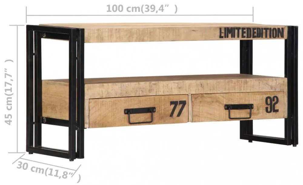 tömör mangófa TV-szekrény 100 x 30 x 45 cm