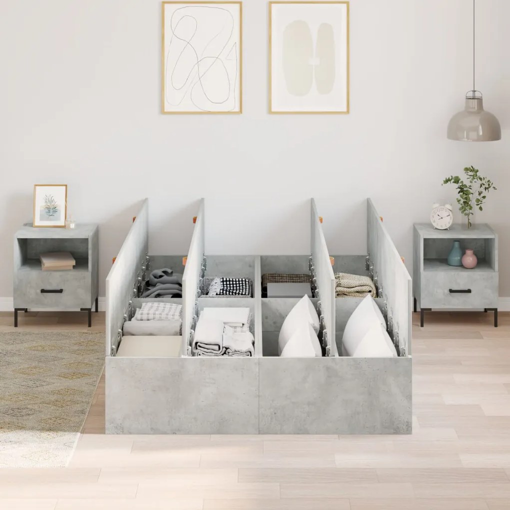 Ágykeret tárolóval Beton szürke 120 x 200 cm Faanyag