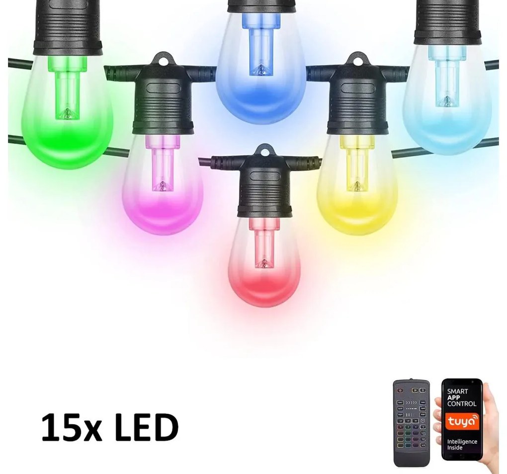 Immax Neo Immax NEO 07900L -LED RGB+CCT Dimmelhető lánc 15xLED/1W/230V 15m Wi-Fi Tuya IP65 + távirányító IM1012