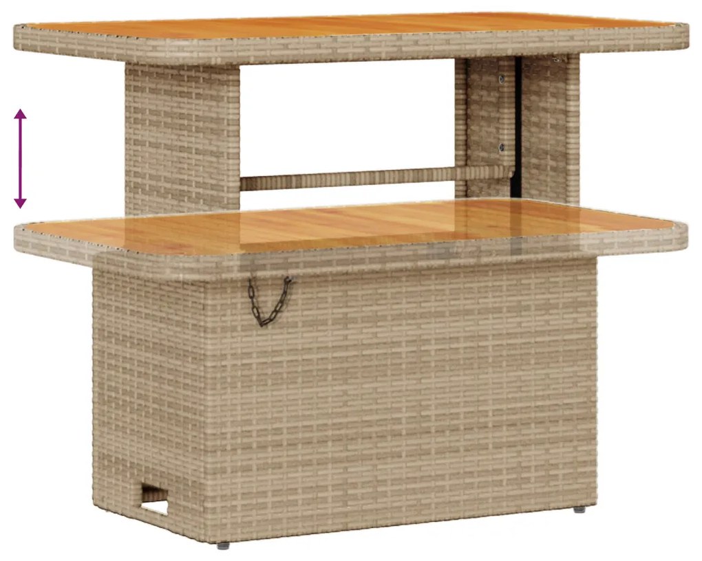 11 Részes Kerti Sofa Szett Párnákkal Bézs Poli Rattan Akáciával