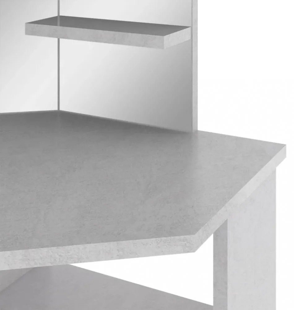 betonszürke sarok-fésülködőasztal LED-del 111x54x141,5 cm