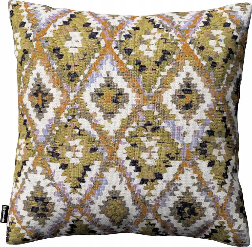 Párnahuzat 60x60 krémszínű azték mintás, olívazöld alapon