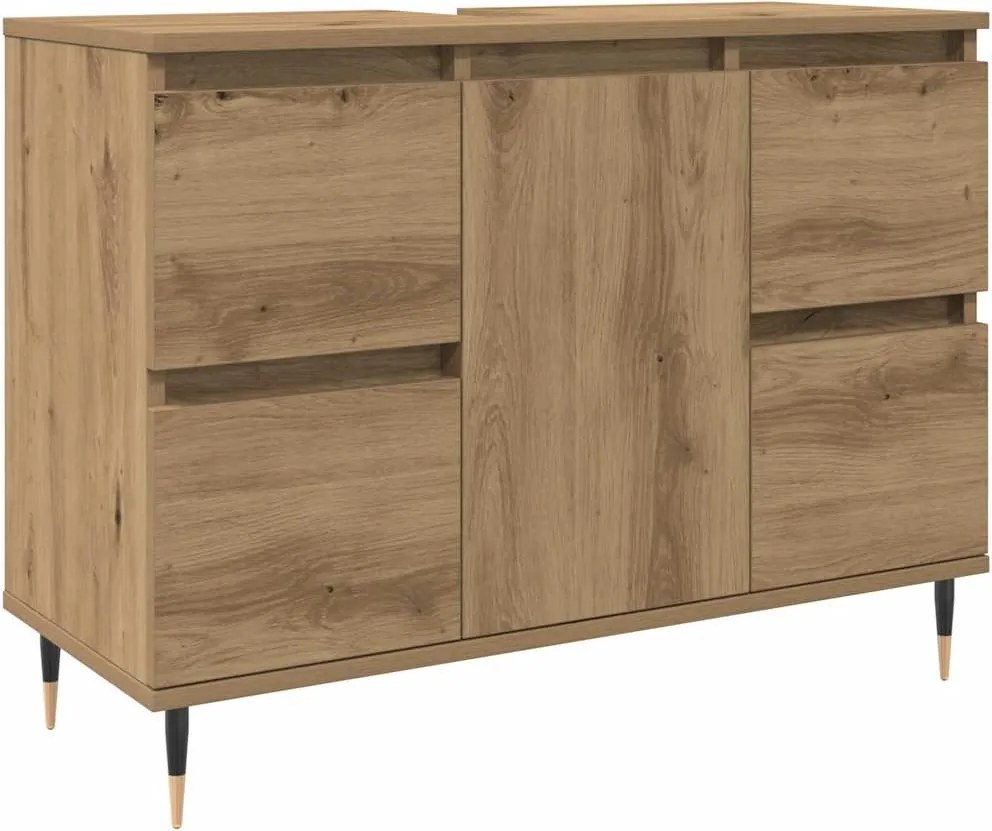 vidaXL kézműves tölgy színű szerelt fa mosdószekrény 80 x 33 x 60 cm