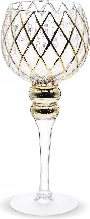 Gyertyatartó Üveg Kehely 30cm Arany Átlátszó