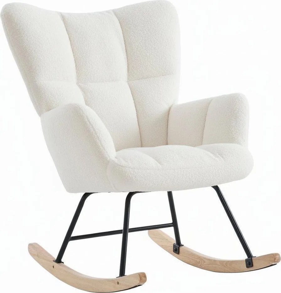 Hintaszék, relaxációs szék plüss szövet kárpitozással, fehér színű