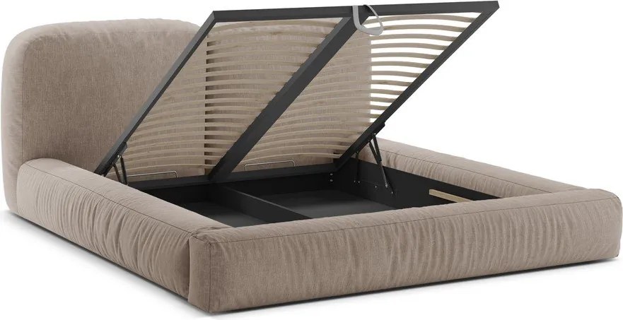 Világosbarna kárpitozott ágyneműtartós franciaágy ágyráccsal 180x200 cm Martina – Micadoni