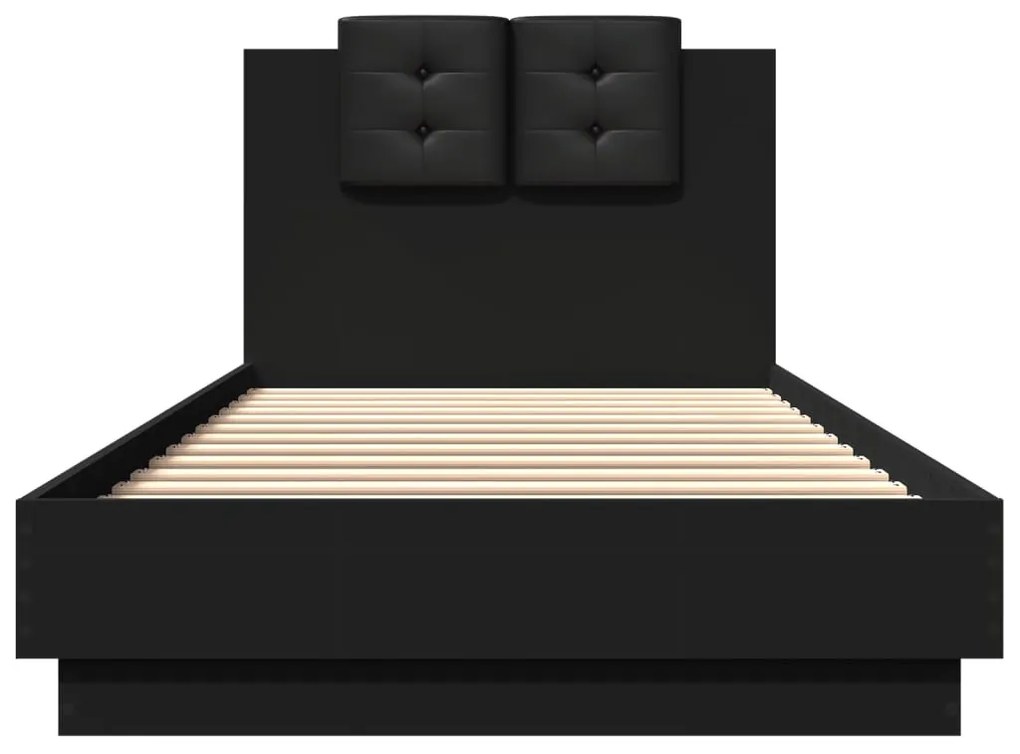 fekete ágykeret fejtámlával és LED-világítással 100 x 200 cm