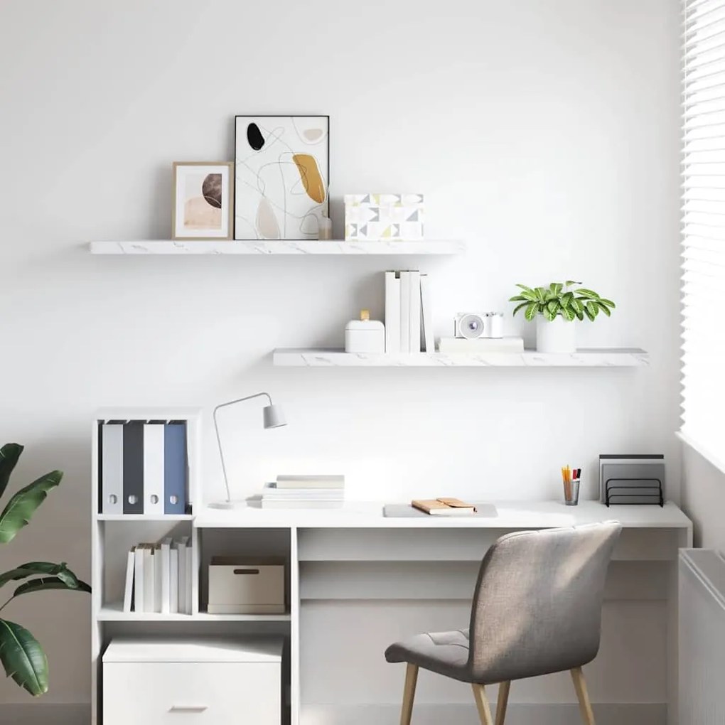 Falpolc tárolóval 2 pcs Fehér márvány 120 x 23,5 x 4 cm Faanyag