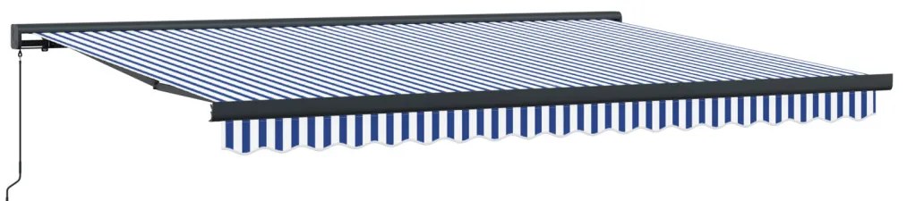 Kék és fehér manuális behúzható napellenző 450x300 cm