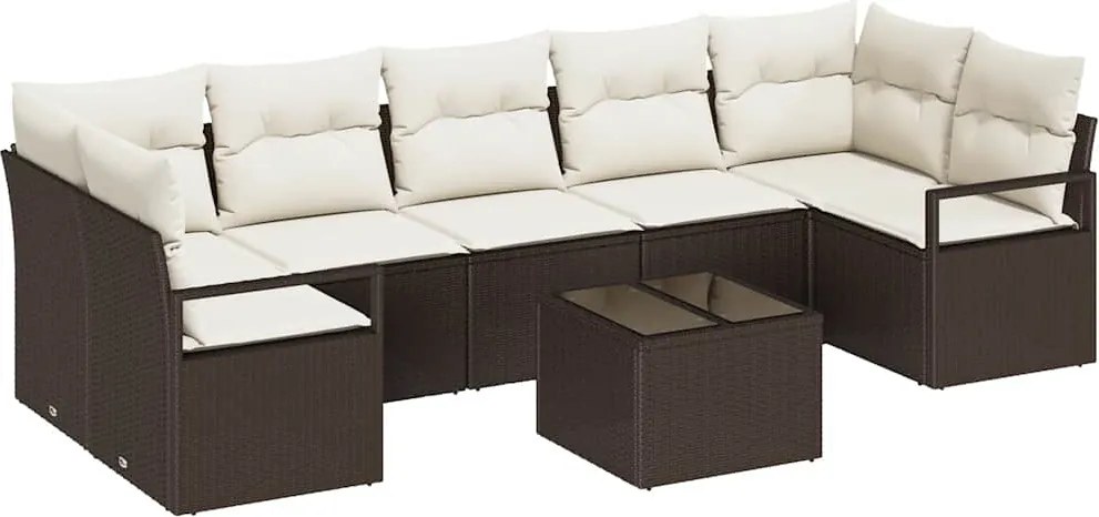 vidaXL Kanapé Szett 8 pcs Barna és Krém polirattan