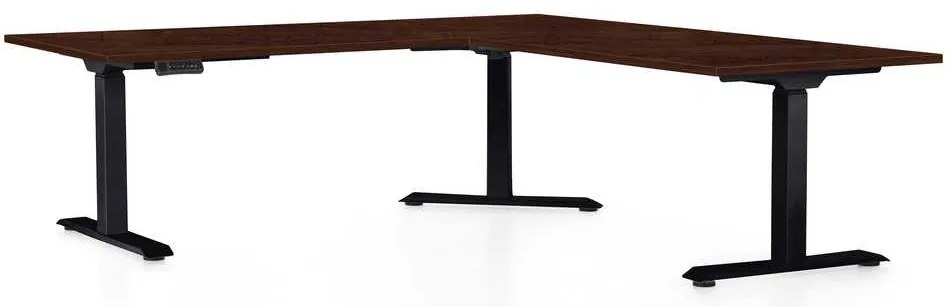 OfficeTech Angle állítható magasságú asztal, 180 x 200 cm, fekete alap, wenge