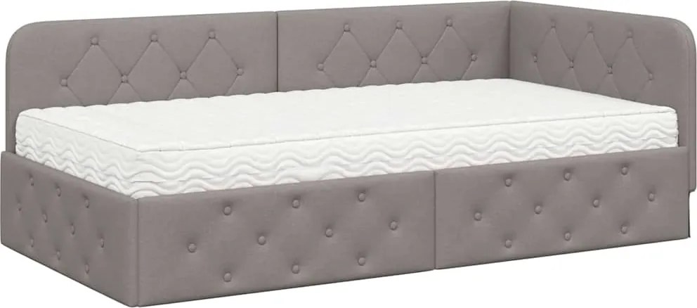 vidaXL Sarokágy keret matracmal Tópszínű 90 x 190 cm szövet