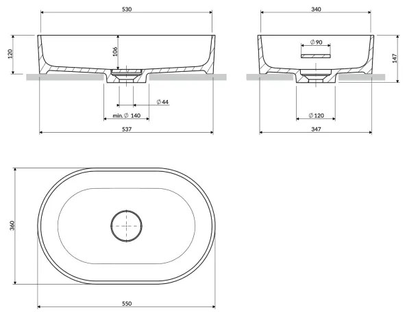OMNIRES OVOUNBLV - OVO 55x36 cm mosdó, dolomit, matt fekete láva