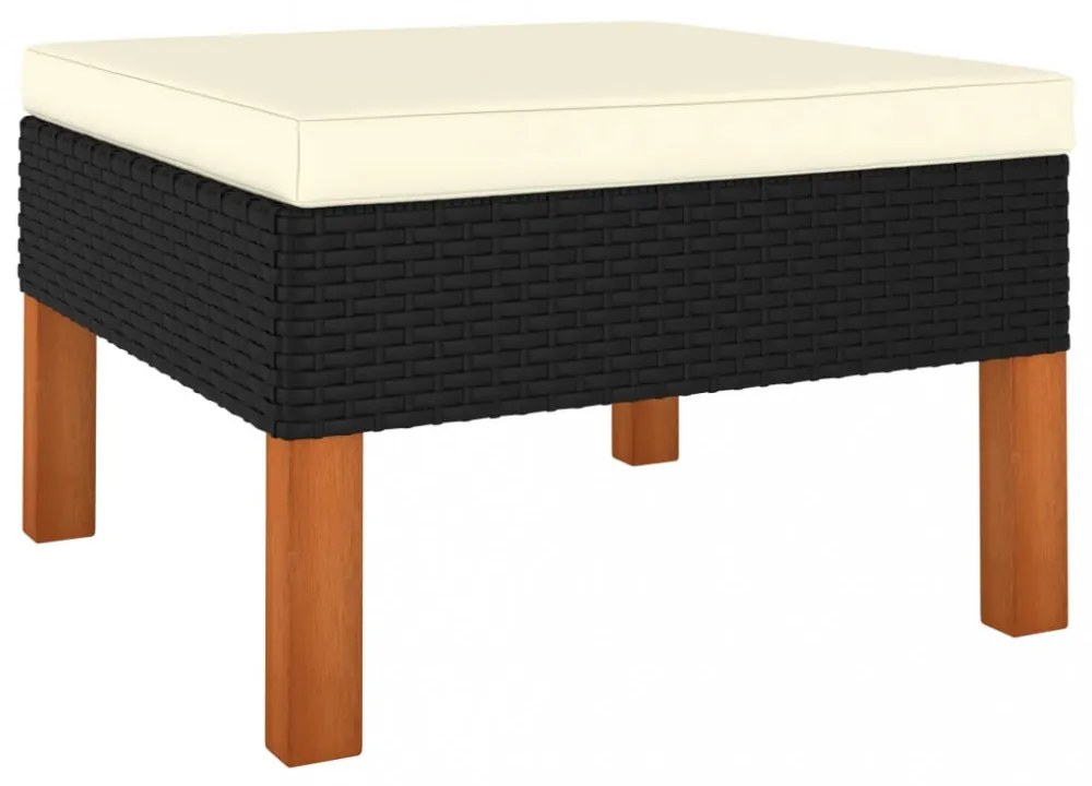 9 részes fekete polyrattan és eukaliptuszfa kerti ülőgarnitúra