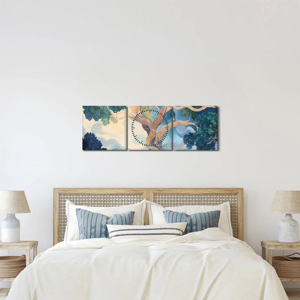 Kép – Kozmikus fa (órával) (90x30 cm)