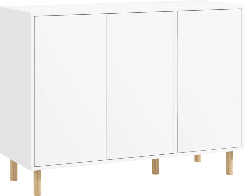 HOMCOM Modern Komód 2 Szekrénnyel és 3 Polccal, Többcélú Fából készült Bútor, 107x40x80 cm, Fehér | Aosom