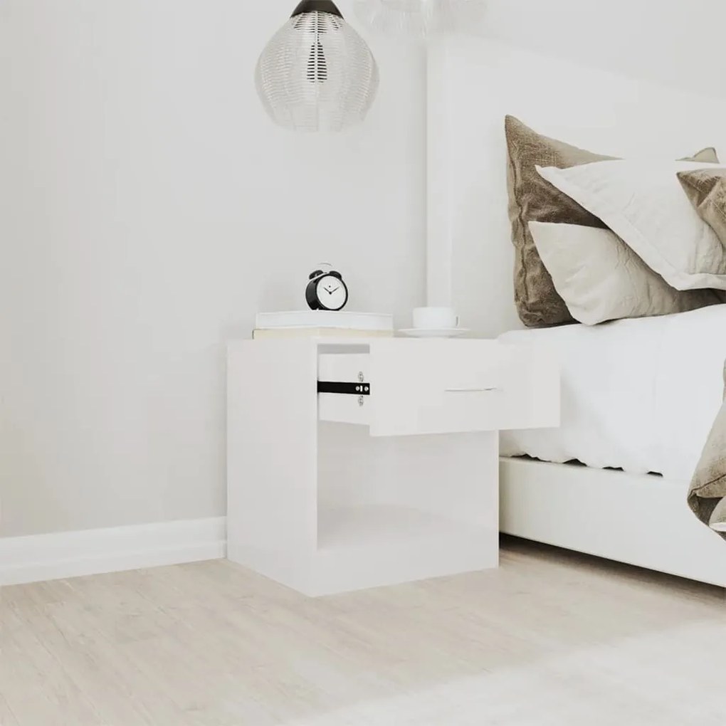 2 db magasfényű fehér éjjeliszekrény fiókkal