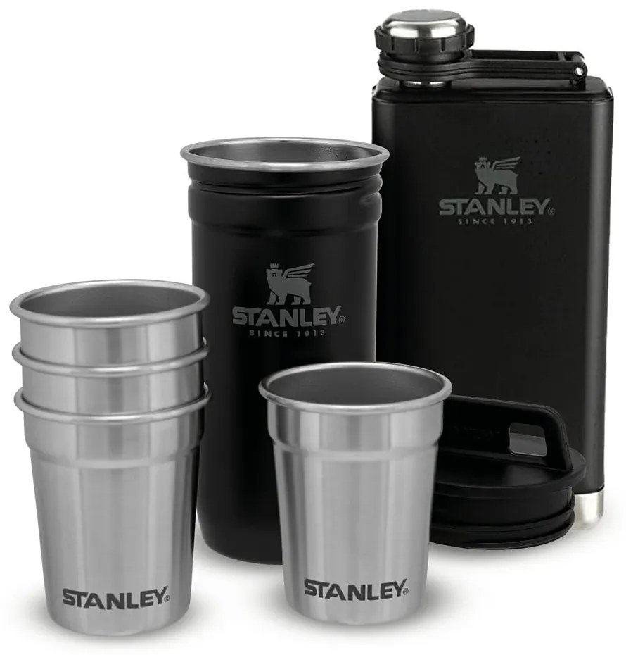 Fekete rozsdamentes acél laposüveg és röviditalos pohár készlet 6 db-os 250 ml Adventure Black – Stanley