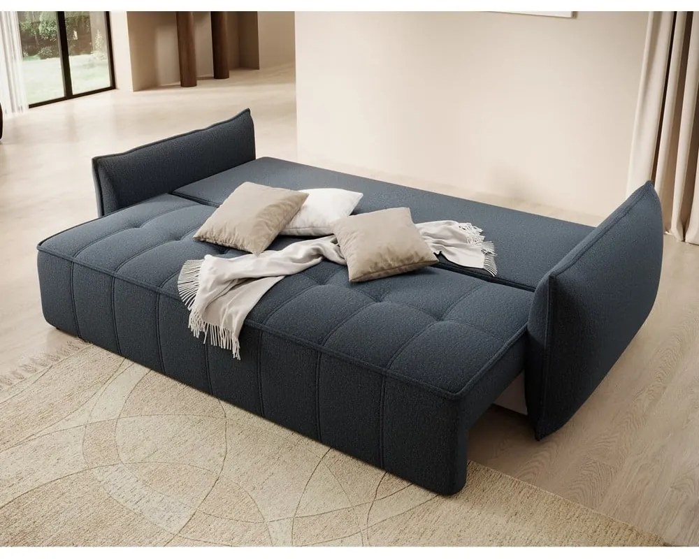 Kék zsenília kinyitható-tárolóhelyes kanapé 242 cm Weltton – ELTAP