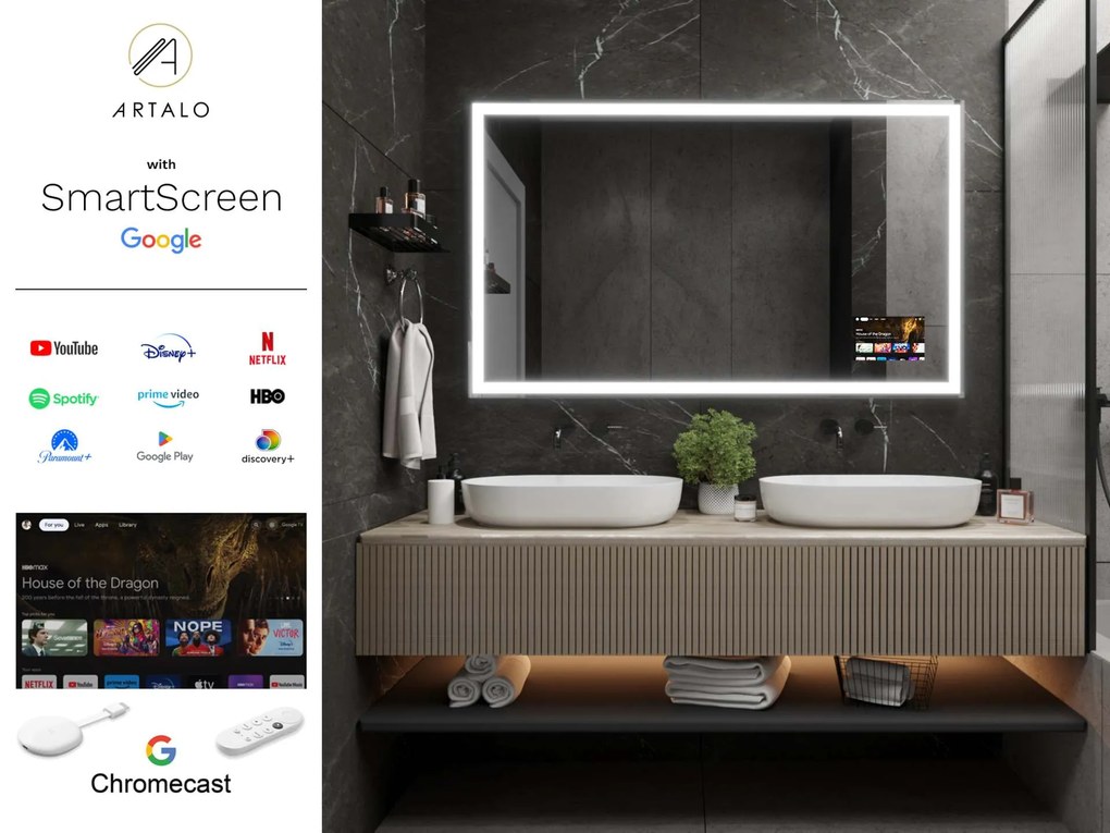 SMART tükör LED világítással M1 prémium + SmartScreen with Google Chromecast
