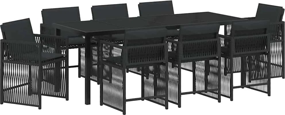 vidaXL Kert étkező szett 9 pcs Fekete polirattan