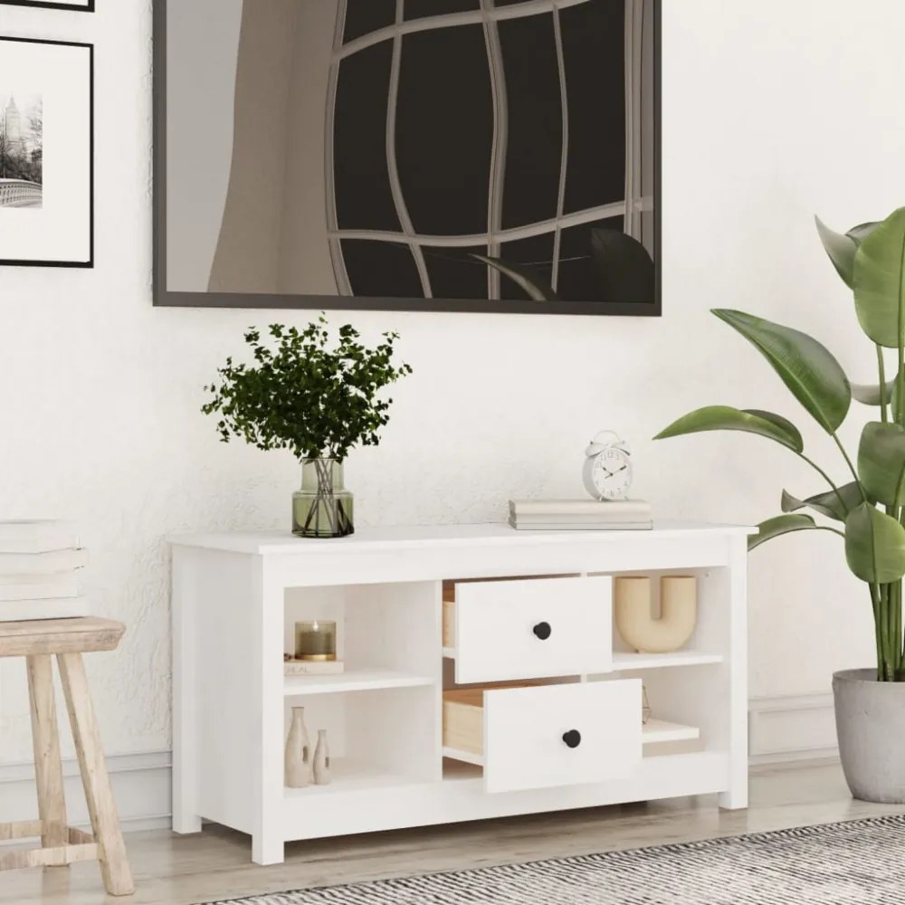 fehér tömör fenyőfa TV-szekrény 103 x 36,5 x 52 cm