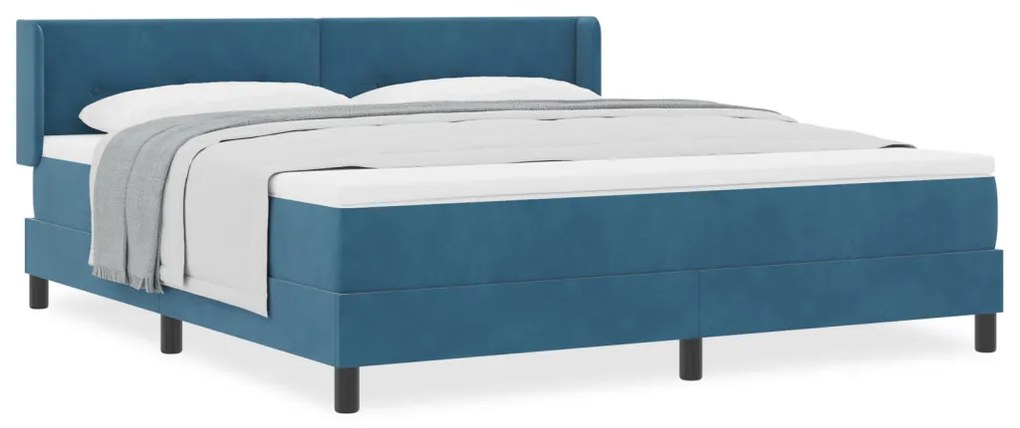 Boxspring Ágy Mattal Sötétkék 180x200 cm Bársonyos
