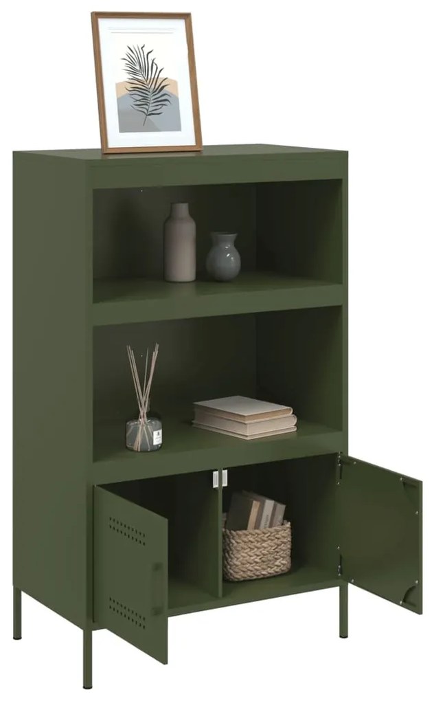 olívazöld acél magasszekrény 68 x 39 x 113 cm