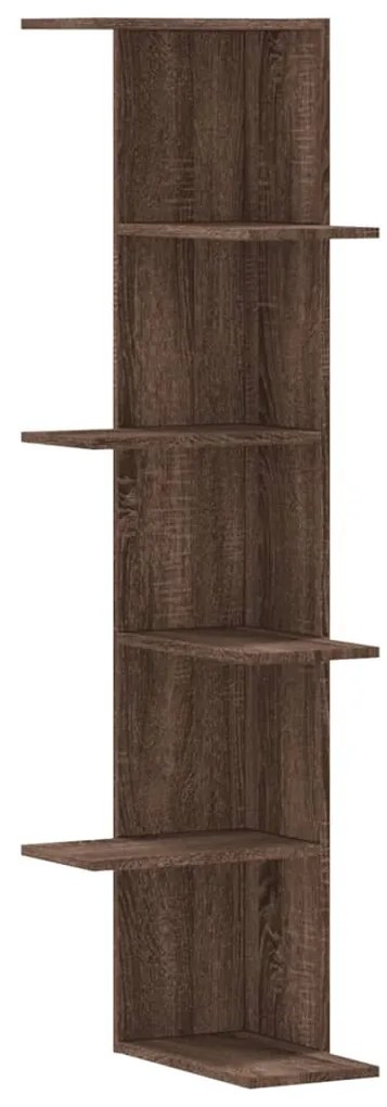 barna tölgy színű szerelt fa fali sarokpolc 36,5 x 36,5 x 140cm