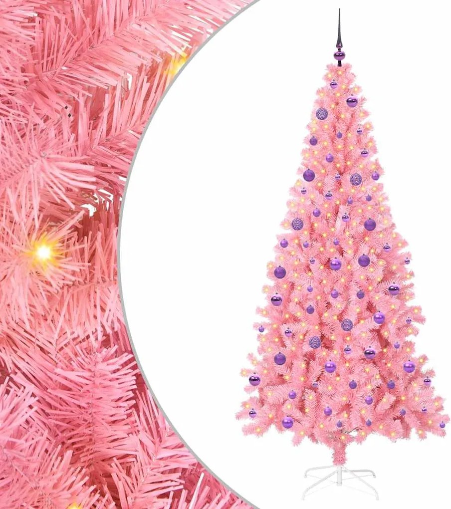 vidaXL Karácsonyfa 300 LED-del állvánnyal Rózsaszín 210 cm PVC