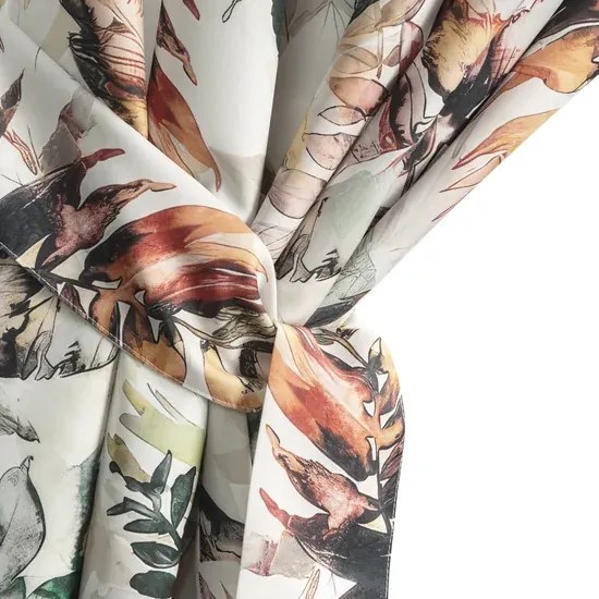 Kültéri vízálló függöny pavilonhoz - fehér, színes levelekkel díszített motívummal Szélesség: 155 cm | Hossz: 260 cm