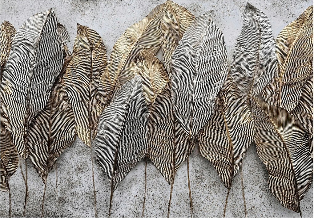 Fotótapéta arany és ezüst levelek elegáns fali dekoráció szürke