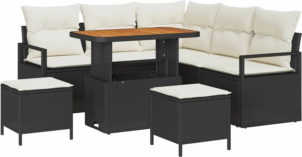vidaXL Kerti Kanapé Szett párnával 8 pcs Fekete polirattan