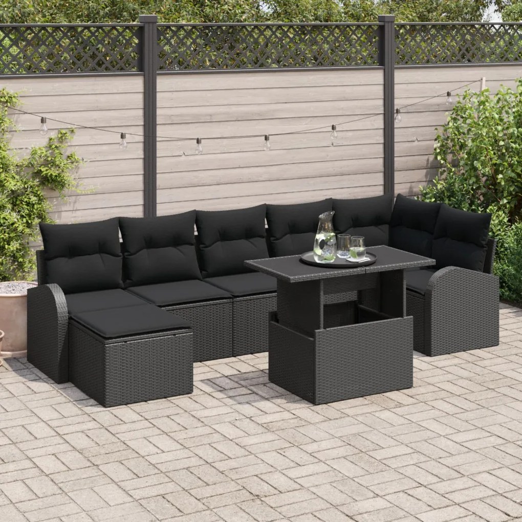 8 darabos kertiszófakészlet párnákkal Fekete Poly Rattan
