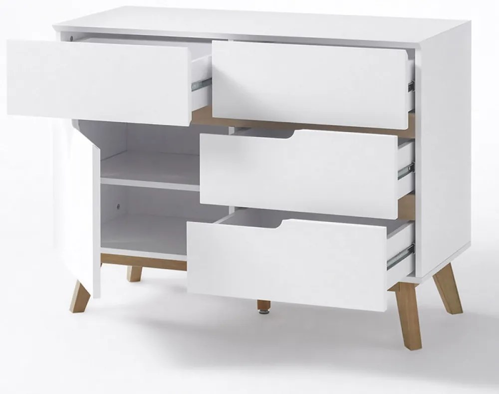 Cervo polcos-fiókos komód, matt fehér MDF, 97 cm