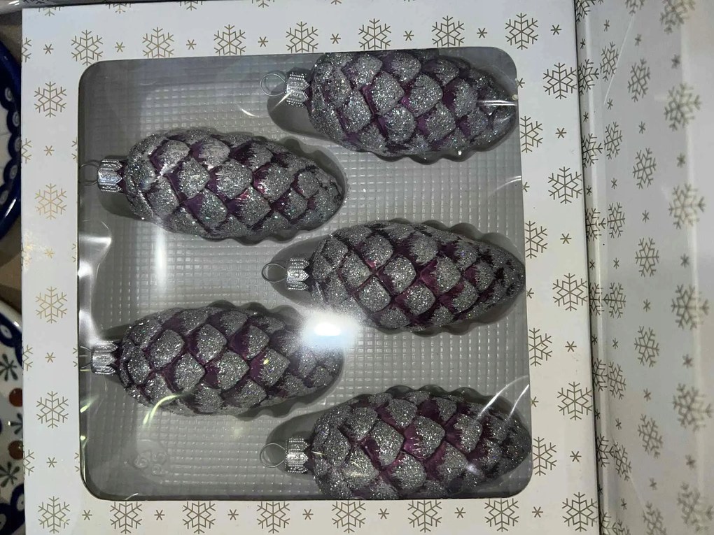 5 db-os üveg karácsonyfadísz szett "Tobozok"