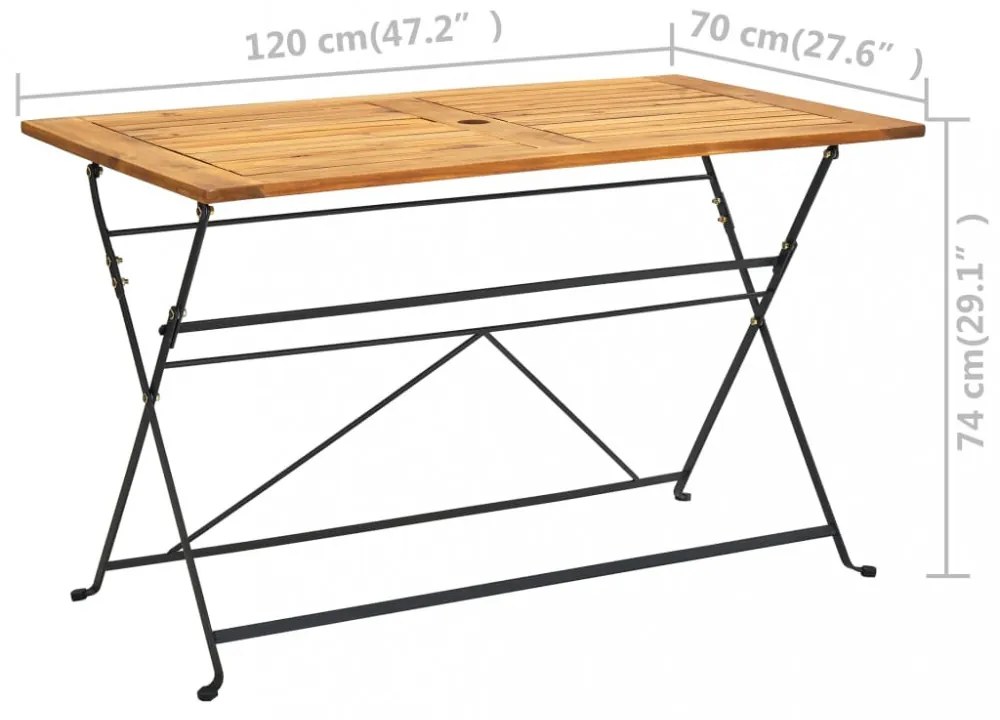 tömör akácfa összecsukható kerti asztal 120 x 70 x 74 cm
