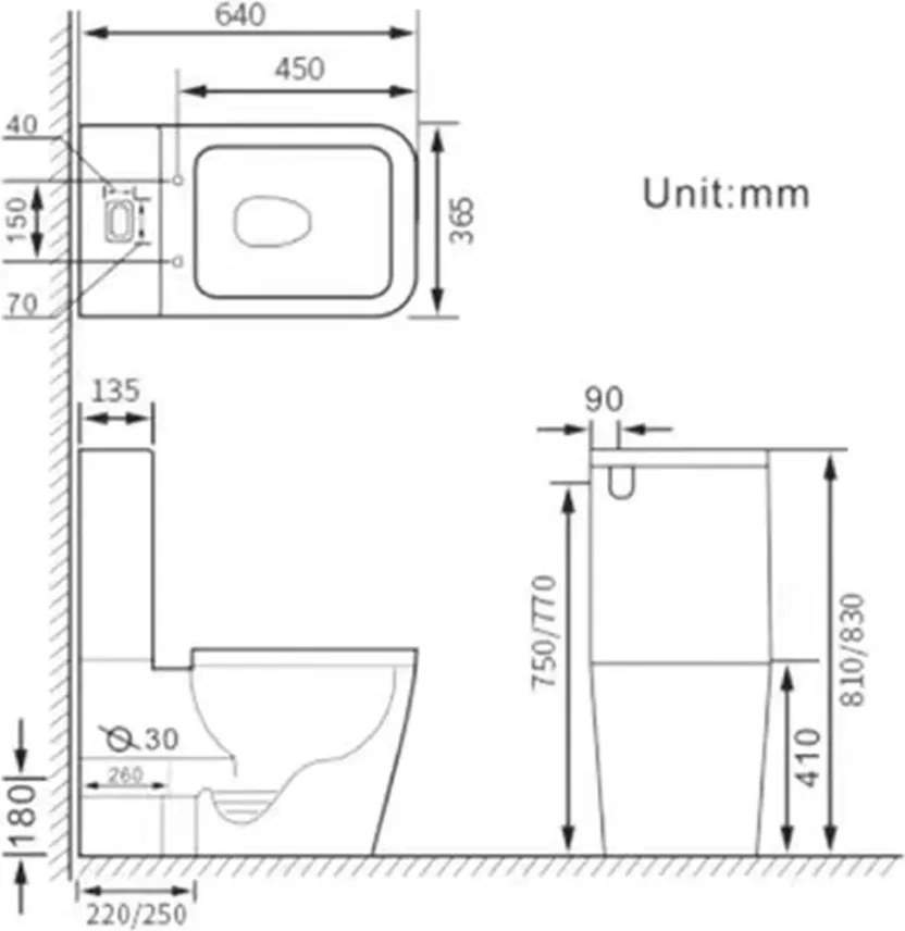 Eros ES QUADRO monoblokk WC - perem nélküli - WC ülőkével komplett
