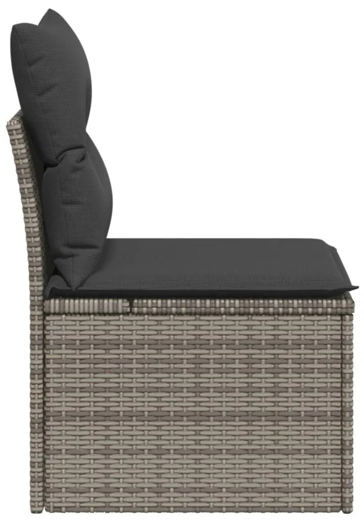 Szürke polyrattan karfa nélküli kerti kanapé párnával