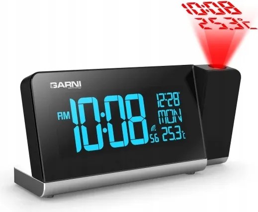 Digitális ébresztőóra idő- és beltéri hőmérséklet-kivetítéssel Garni 165 Arcus